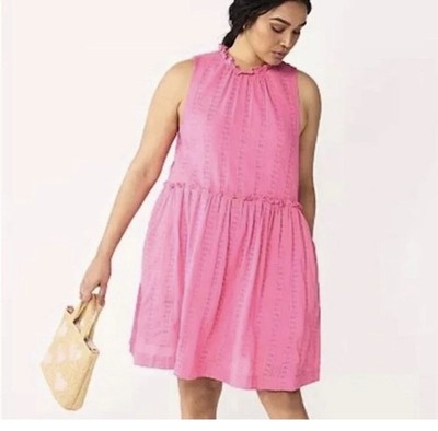 Draper James RSVP Women Mini Eyelet Pink Ruffle Trim Dress With Pockets Large