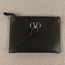 Valentino Clutch 5x8 Made in Italy Black 100% Leather Handbag V Logo Garavani