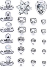 Ocptiy 23PCS 14G Grade 23 Titanium Dermal Tops and Base Silver Tone