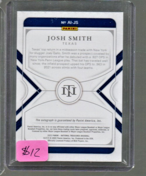 2022 Panini National Treasures Josh Smith Apprentice Ink #AI-JS RC Auto /99 view 2