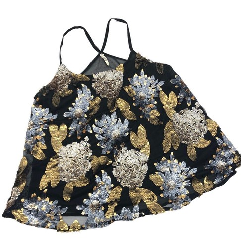 BB Dakota Felicity Floral Semi Transparente Lentejuelas Halter Top Negro Pequeño Steve Madden - Imagen 2 de 11