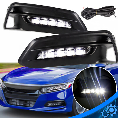For 2018-2020 Honda Accord Sedan LED Driving Bumper Fog Lights Bezel w/Harness