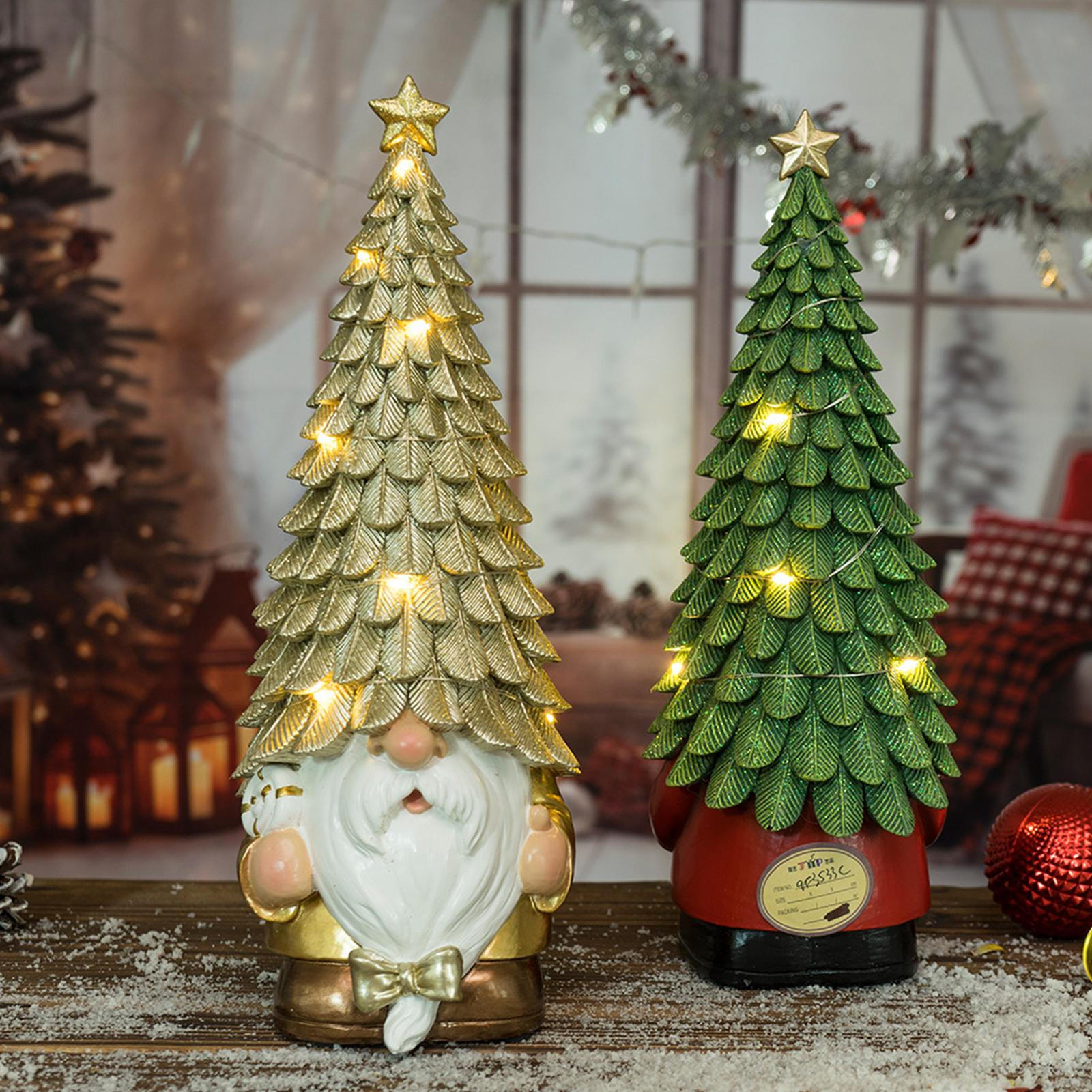 Gnome Christmas Tree Decoration Dwarf Resin 11.4 Inch Light Up Decor Festival