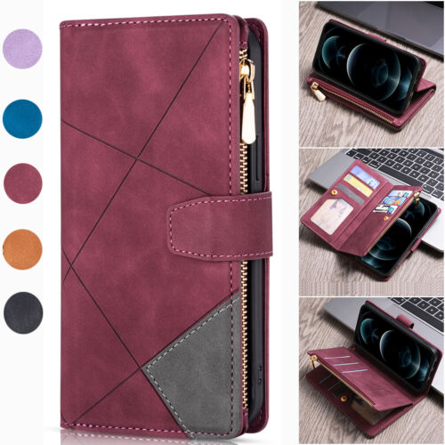Leather Zipper Purse Wallet Case Flip Cover For iPhone 15 12 13 XS Max 11 8 7 14 - Picture 1 of 17