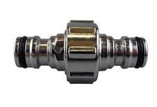 Solid all chrome hozelock compatible double male hose connector