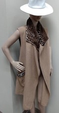 Vintage 1980s Le Moda Long Camell Pockets Open Front Cape Vest Poncho Shaw O/s