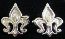 Vintage 60's Silver tone FLEUR de LIS Shaped Heraldic CUFFLINKS Toggle Back,FJT