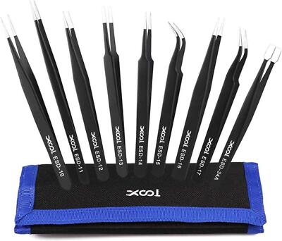 XOOL Pinzetten Set 9-teilig Präzisions-Pinzette Antistatische ESD Edelstahl