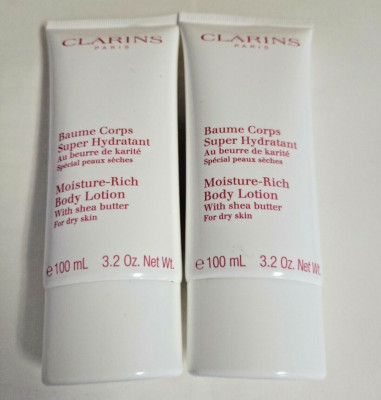 2X Clarins Moisture Rich Body Lotion With Shea Butter For Dry Skin 3.2 oz Sealed