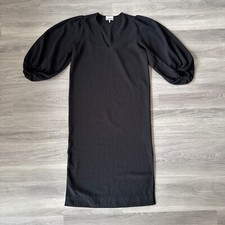 Ganni Dress Womens Medium Black Balloon Sleeve Crepe Shift Midi Maxi