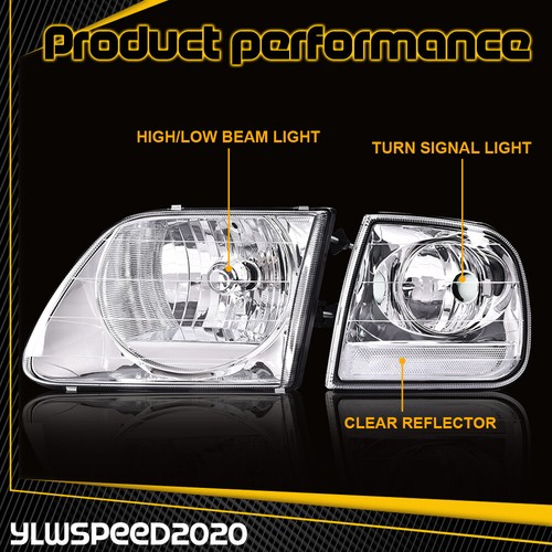 Fit For Ford 97-03 F150 1997-02 Expedition Chrome Housing Clear Lens Headlights - Picture 7 of 9