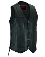 Men's Biker Vest Premium Cowhide Motorcycle Vest Side Lacing Design  Pockets