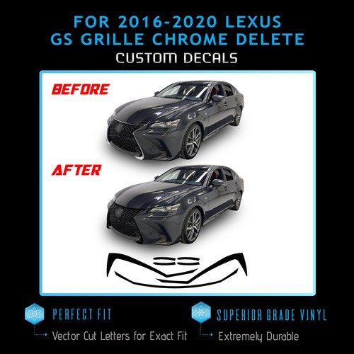For 2016-2020 Lexus GS Grille Chrome Delete Blackout Overlay Decal Black Vinyl - Foto 2 di 10