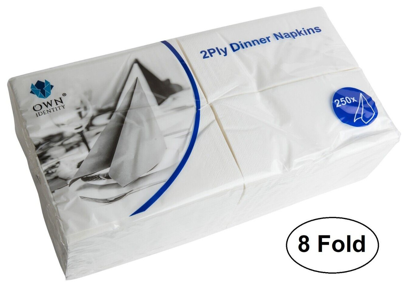 White Paper Napkins 250 x 2ply 40cm 8 Fold Soft Dinner Serviettes Disposable