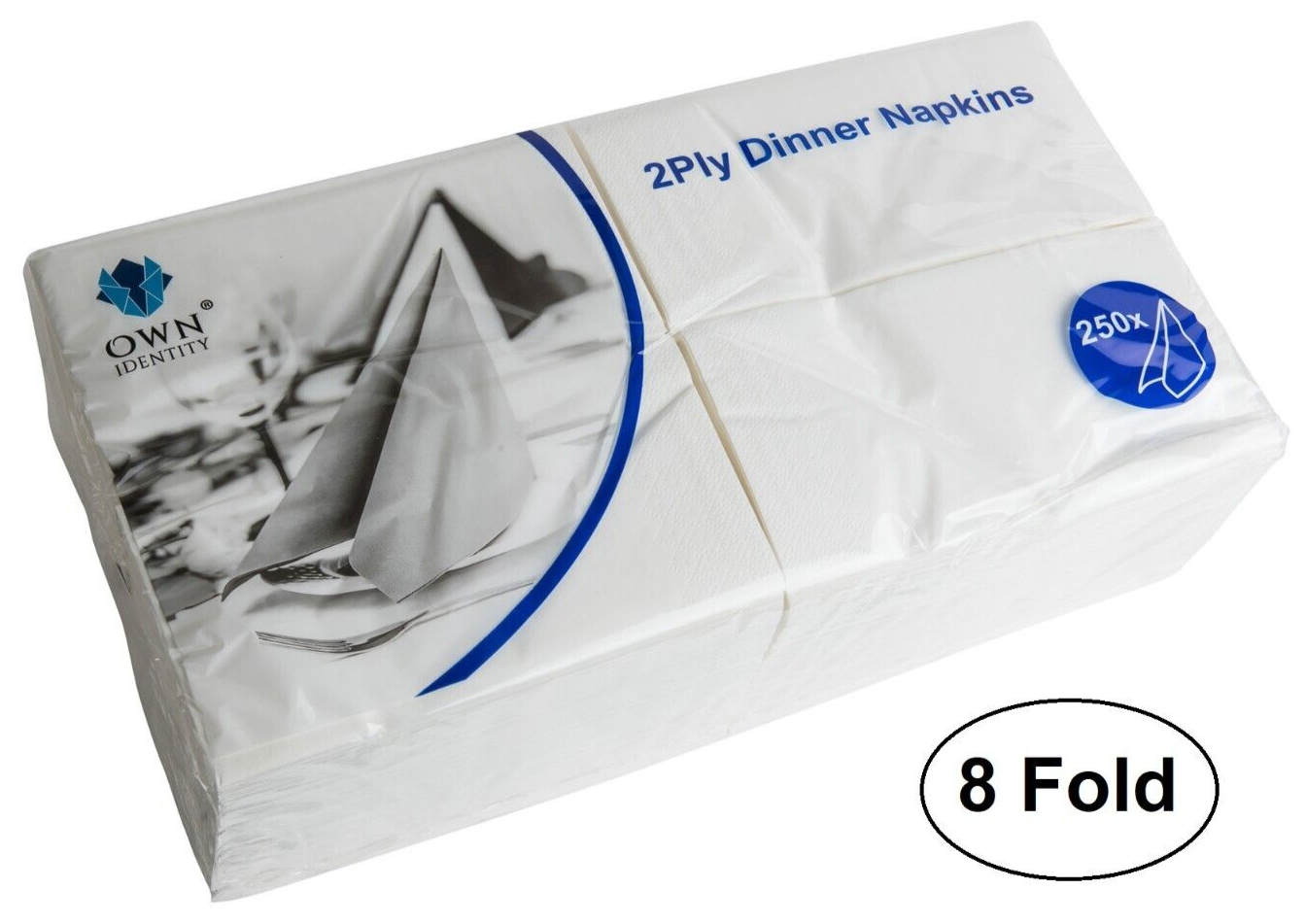 White Paper Napkins 250 x 2ply 40cm 8 Fold Soft Dinner Serviettes Disposable