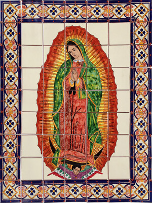 TalaMex Our Lady Virgen De Guadalupe. Clay Talavera Tile Mural