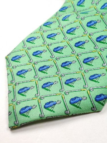 BIRD DOG BAY Handmade 100% Silk Tie Boys Green Blue GOLF Necktie NEW - Picture 2 of 4