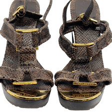 Tory Burch Pumps Women's 8M Brown Snakeskin Karmen Wood Platform Heels