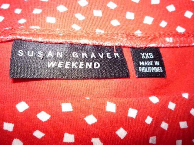 トップス Susan sale SUSAN GRAVER QVC KNIT TOP, SZ- XXS--RED-POLKA DOT TRIM--HI-LO