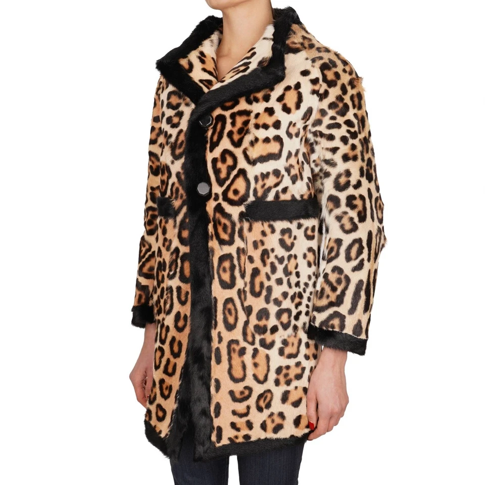 DSQUARED RUNWAY Leopard Goat Fur Parka Jacket Coat Beige Black 40 US 4 S 12344 - Image 2 of 4