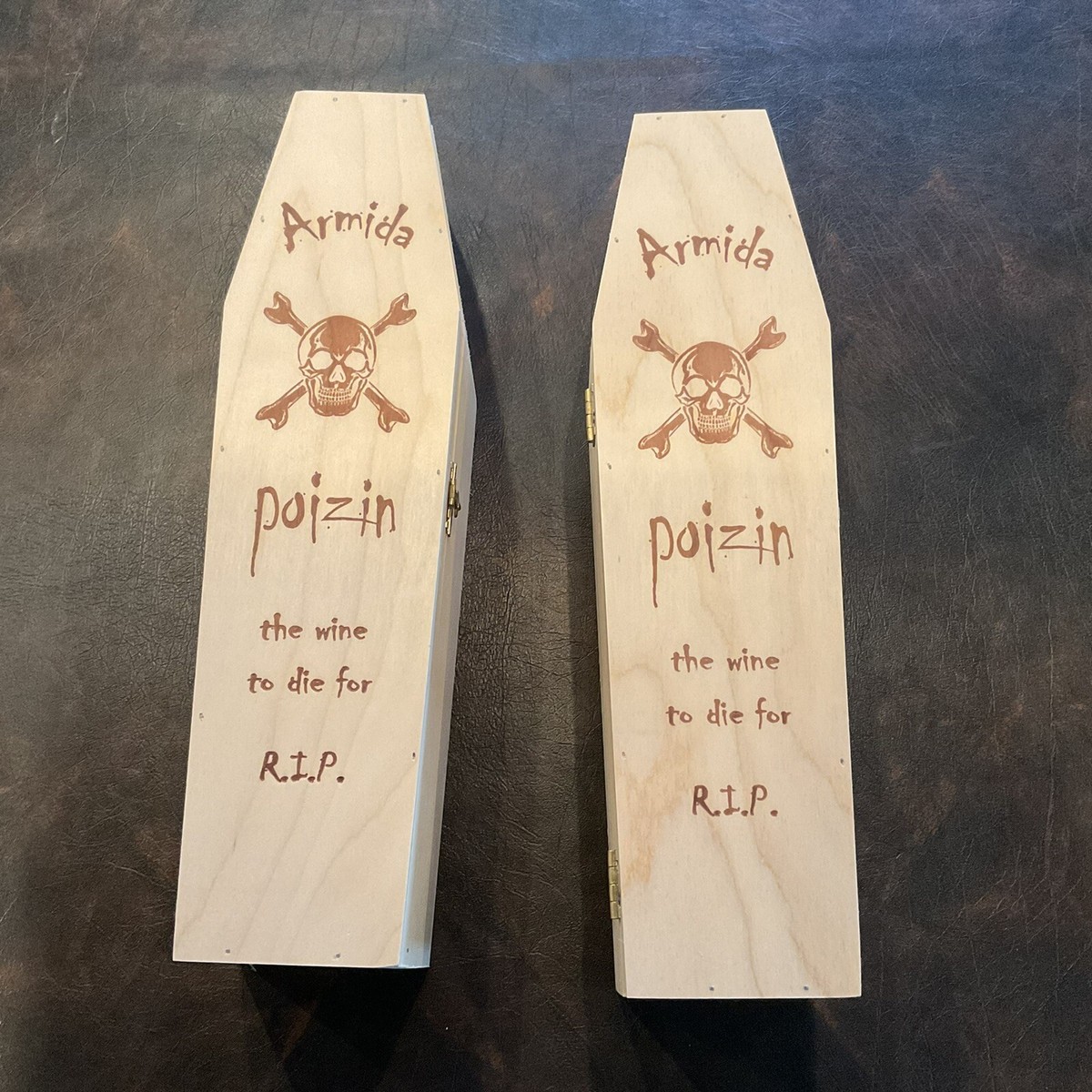 COFFIN BANK 骸骨デザイン 機械式ワインドアップ Armida Winery Poizin Wood Coffin Empty Wine box Armida Wine Poizin