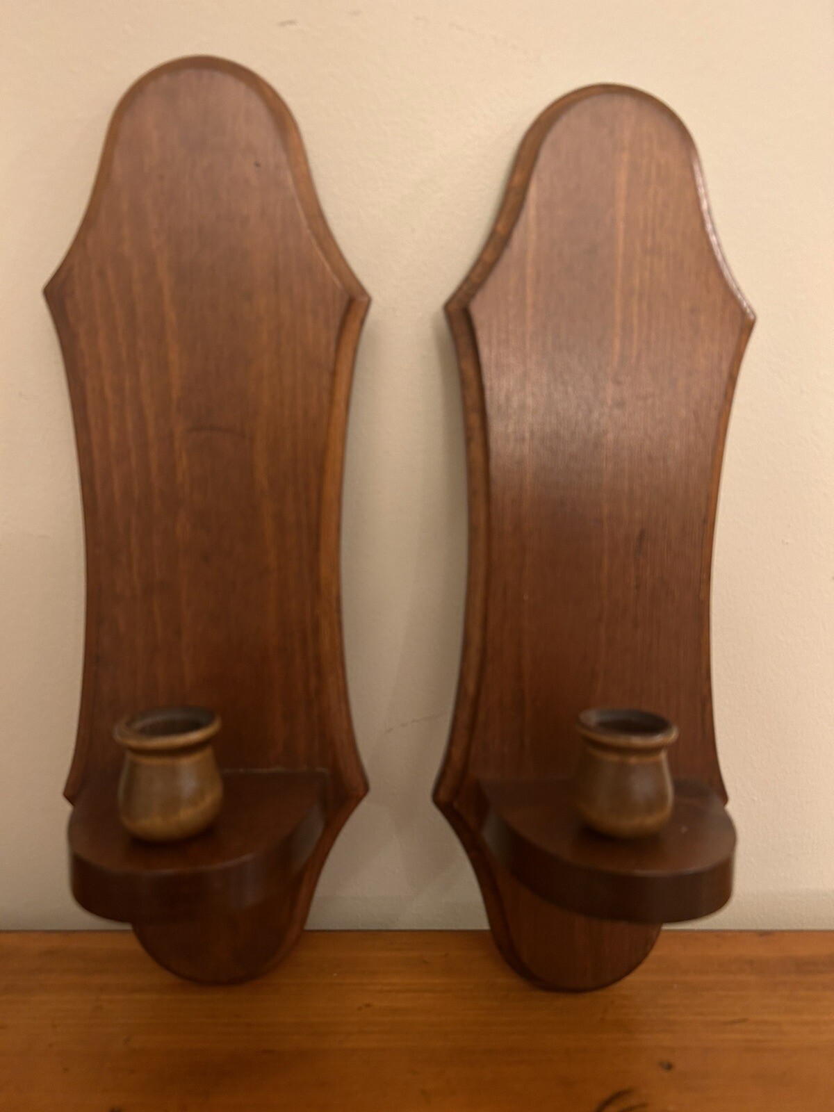 Pair 2 Vintage wood Wooden Wall Sconces Taper Candle Holders Farmhouse