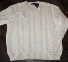 NWT Polo Ralph Lauren CHIC CREAM FISHERMAN Sweater Women's L ANCHOR BUTTONS