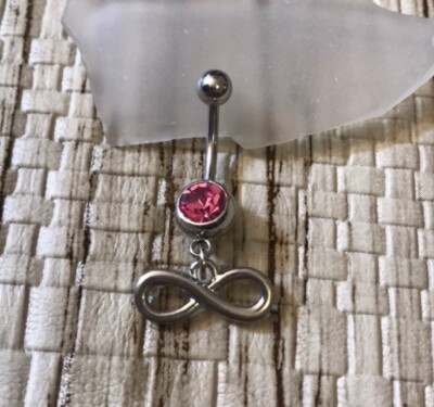Infinity Sign Pink Gem Belly Button Ring 14 Gauge Surgical Steel New Navel Ring