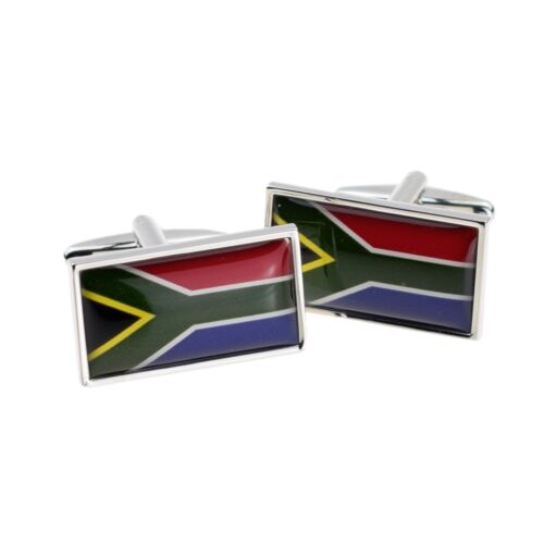 South Africa Flag CUFFLINKS with border edge detail Mens Present Gift Box - Foto 1 di 1