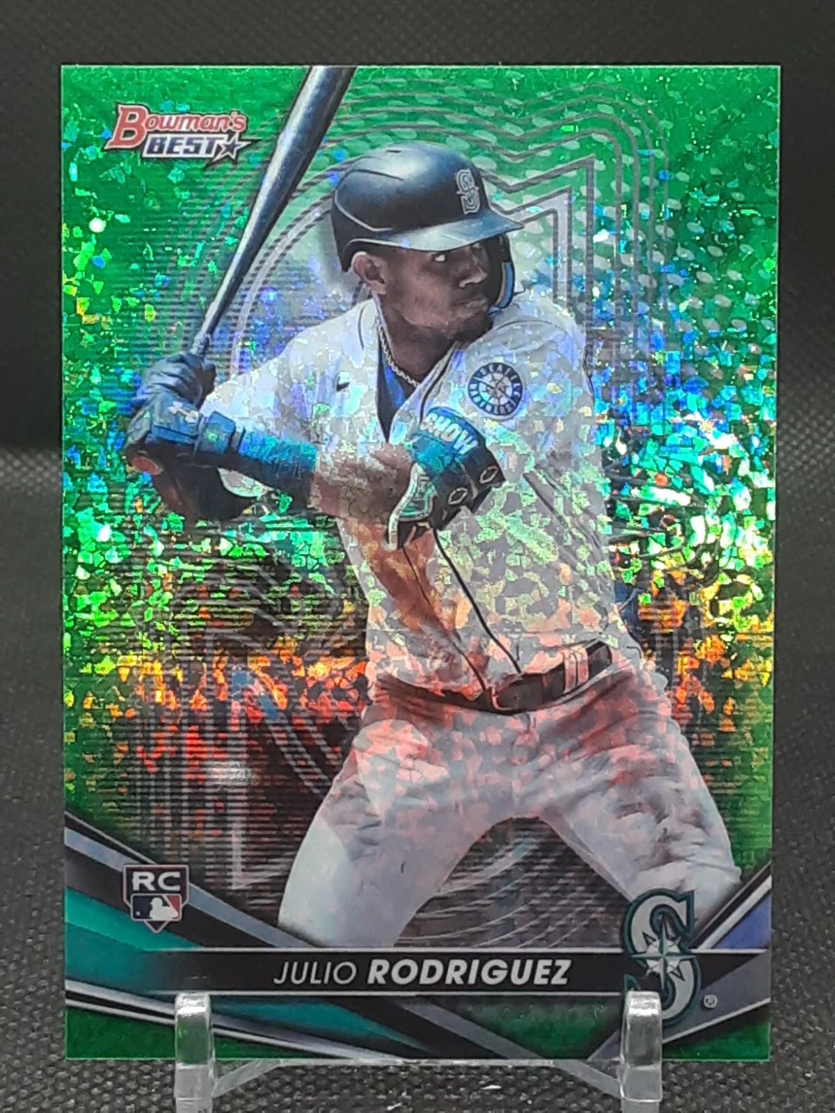 JULIO RODRIGUEZ 2022 BOWMAN'S BEST GREEN SPECKLE REFRACTOR ROOKIE #36/99 QQ