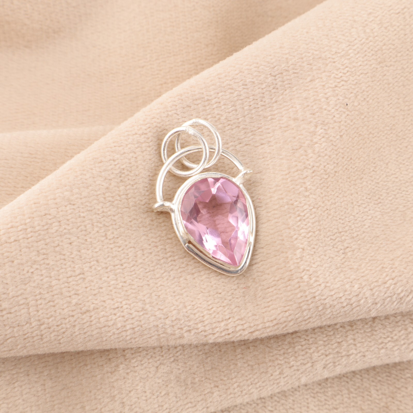 Faceted Morganite Stone Anniversary Engagement Bezel Pendant 925 Sterling Silver