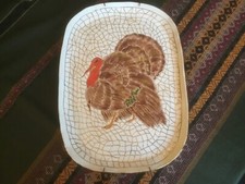 Vintage Mid Century 1959 HANDMADE TURKEY PLATE TRAY 13x9 great