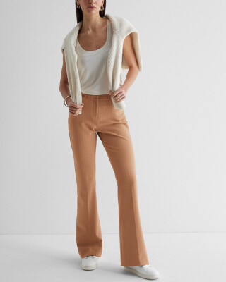 NEW EXPRESS $98 NEUTRAL PRINT EDITOR MID RISE PINSTRIPE FLARE PANTS SZ 8