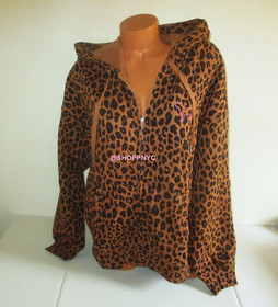 Victoria Secret PINK Campus Full-Zip Hoodie Sweatshirt Relaxed Fit Leopard LARGE