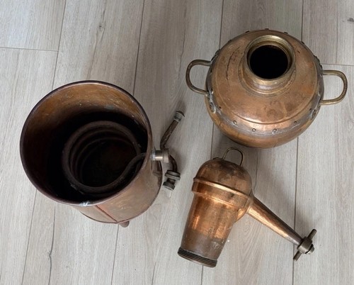 Vintage Copper Alembic Column Still Tabletop Distiller Pot & Condenser