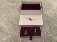 T.M.Lewin Bend Cufflinks Chrome With Yellow And Blue Enamel Diamond pattern
