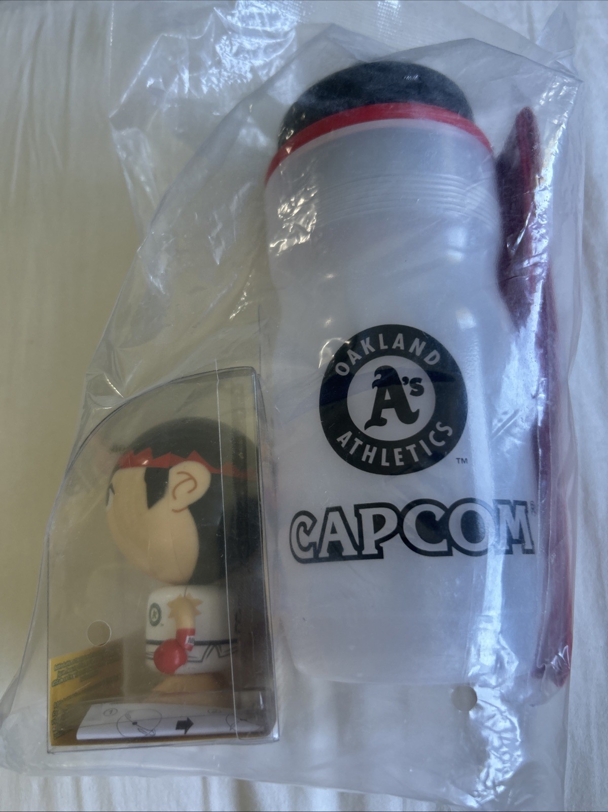 Rare Street Fighter Ryu Figure Oakland A's Athletics Capcom Bandana & Bottle