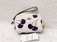 NWT Coach Pouch Wristlet With Cherry Print CDF01 in Chalk Multi