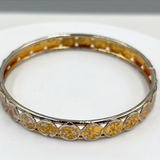 Vintage Two Tone Mixed Metal Bangle Bracelet Embossed Coin Design Boho Jewelry