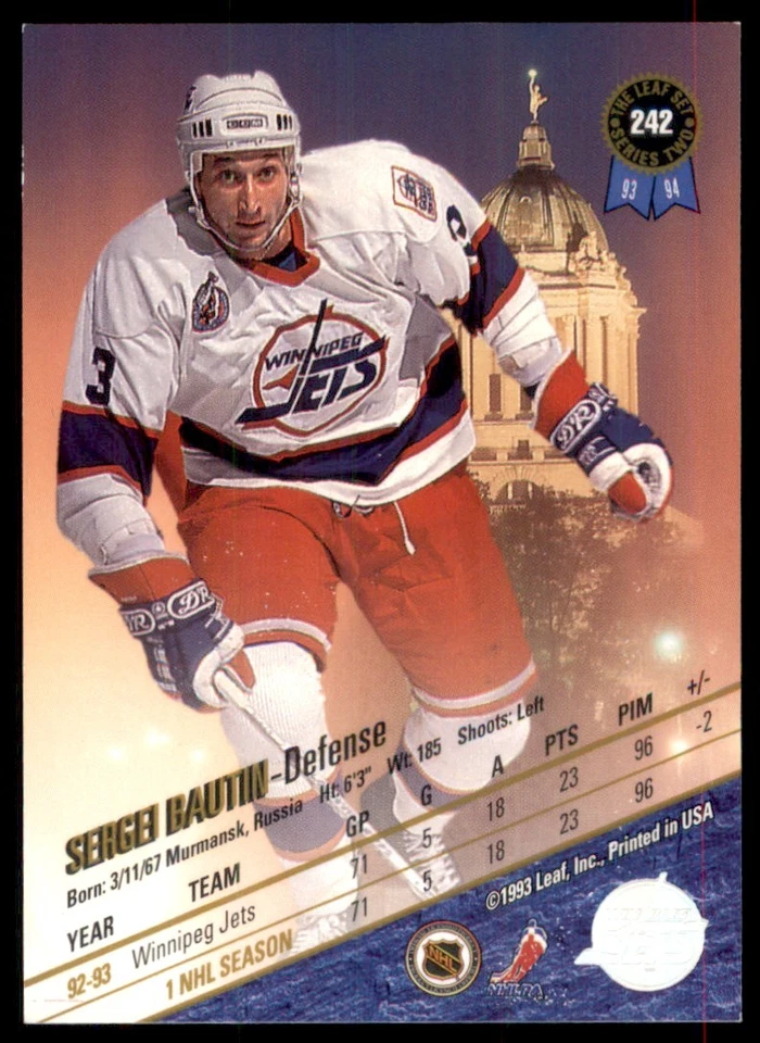 1993-94 Leaf Sergei Bautin Winnipeg Jets #242 - Image 2 of 2