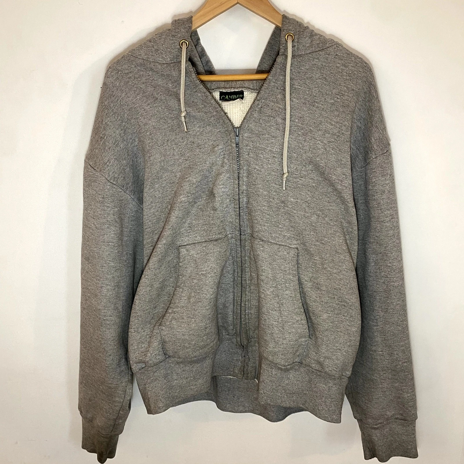 Vintage Camber Thermal Lined Hoodie Gray Hooded Sweatshirt Size XL USA Made