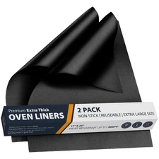 Oven Liners for Bottom of - 2 Pack Large Heavy Duty Mats, 2 Pack, Black 
