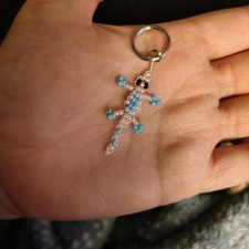 Minature Beaded Animal Keychain - Pink, Blue Lizard - Seed Beads And Wire
