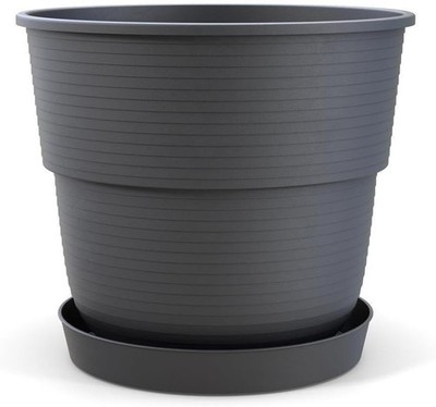 28cm Anthracite Flower Pot with Saucer Plastic Planter for Garden Balcony Patio