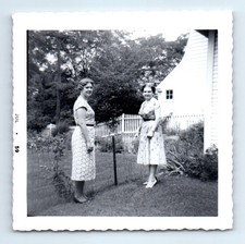 Old Vintage Square Photo PAIR LEGGY WOMEN HOUSE FRONT YARD PICKET FENCE 1959