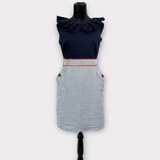 AGB Sailor Dress Size 12P Navy Blue Top Striped Seersucker Skirt Nautical Preppy