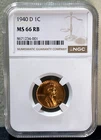 1940-D Lincoln Wheat Cent NGC MS66 RD-GEM BU-Superior Strike! Toned REV!