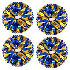 Metallic Cheerleading Pom Poms Set, 4 Pcs Blue-Gold for Sports & Dance Teams