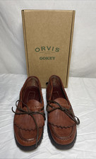 Orvis Gokey Pebble Grain Kiltie Men's Brown Leather Slip-On Moccasins Shoes - 9D