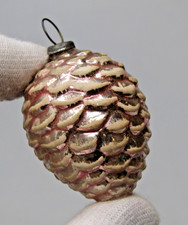 VTG Glass Embossed Mini Feather Tree Snow PINECONE Christmas Ornament Japan GOLD